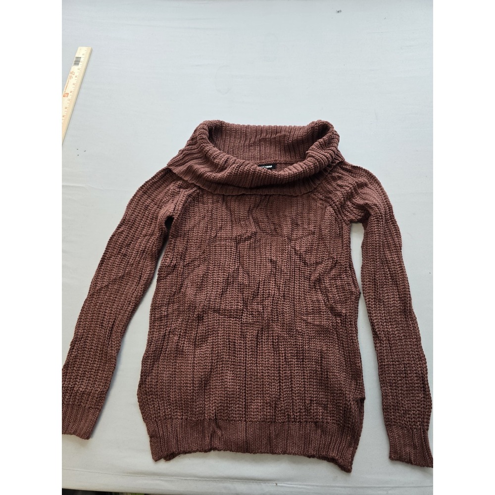 Fashion Nova Brown Cowl Neck Knit Sweater Womens Small Off Shoulder Pullover